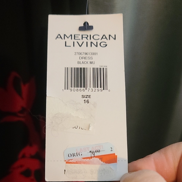 American Living Dress Black and Deep Red Floral Long Cold Shoulder Sleeve NWT - Picture 3 of 7